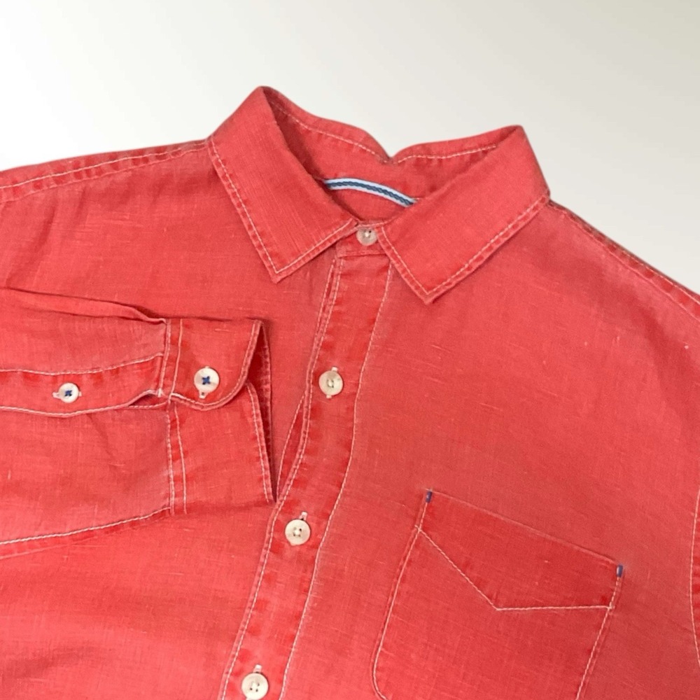 Tommy Bahama Men's Linen Coral Salmon Pink Long Sleeve Relax Shirts Size Medium